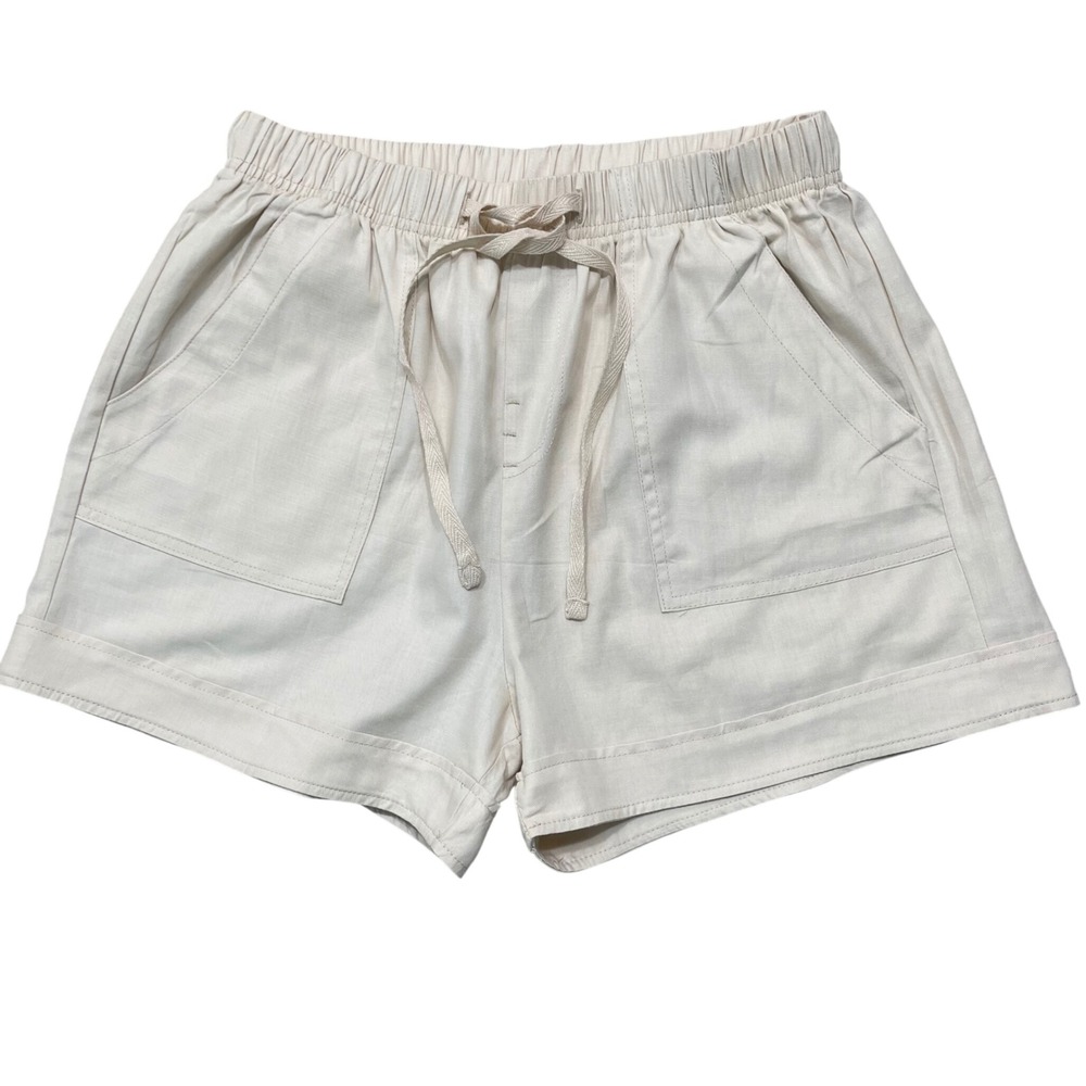 Cream 100% Cotton Drawstring Summer Activewear Beach Shorts Women's Medium